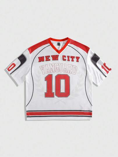 Prep Men's Street Basketball Jersey Short Sleeve T-Shirt, Sports Tee With Mesh Fabric And Glossy Material