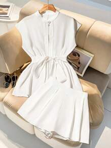 Elenzga 2pcs/Set Plus Size Women's Casual Chinese Style Vacation Outfit, Loose Fit Comfortable Fashion Tops & Shorts Suitable For St. Patrick's Day, Easter, Valentine's Day, Christmas, Thanksgiving, Summer, Independence Day