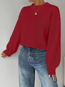 EMERY ROSE Áo len dệt kim cổ tròn tay dài màu trắng đơn giản, giản dị dành cho nữ Tropiluxe mùa thu đông - Màu Đỏ Sâu - Xem 6