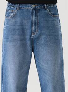 SHEIN Jeans casual e versatili per ragazzi adolescenti, capo di moda semplice e comodo, pantaloni in denim con gamba ampia e vestibilità comoda, lavaggio dell'acqua, effetto slavato e strappato, colore nero