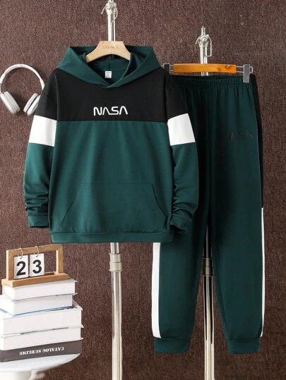 男童休闲凉爽舒适长袖连帽衫和运动裤套装