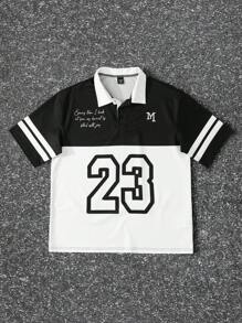 Manfinity Campus Court Aesthetic Post--Men Numeric Print Short Sleeve Casual Commuter Polo Shirt - Multicolor - View 3