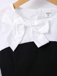 女童单色拼布长袖衬衫和喇叭裤两件套 - 黑色 - 查看 7