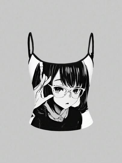 Débardeur camisole imprimé JK fille mignonne de dessin animé kawaii, blanc, parfait pour les fans d'anime/manga