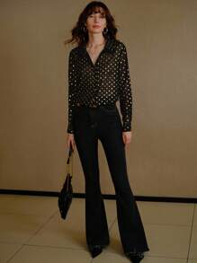 MOTF PREMIUM POLKA DOT BUTTON UP SEMI-SHEER SHIRT - Black - View 5