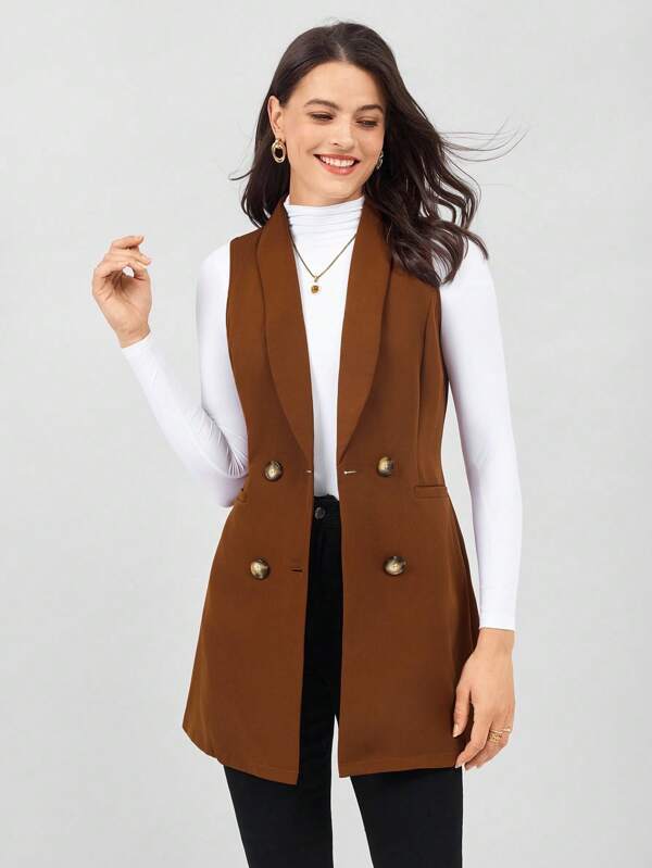 Miaspire Shawl Collar Double Breasted Vest Blazer