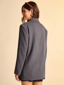 CAJUNI Blazer en tissu marron unicolore bohème décontracté rétro pour femmes - Tabac - Voir 2