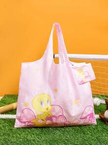 LOONEY TUNES X SHEIN Women's Mushroom & Cartoon Pattern Large Capacity Fashionable Tote Bag - Multicolor - View 1