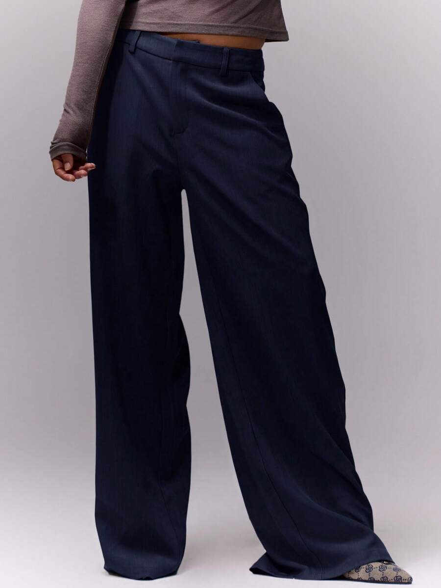 MUSERA Business Office Work Loose Fit Tailored Pants Old Money Casual Beachwear Holiday Pants - Navy Blue - View 1