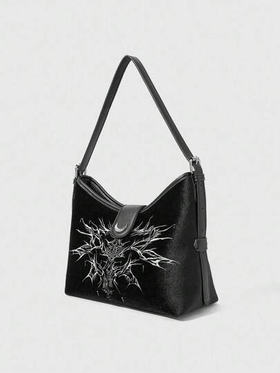 Goth Sac à épaule mode à imprimé graphique pour femme, convient pour les trajets quotidiens et les voyages