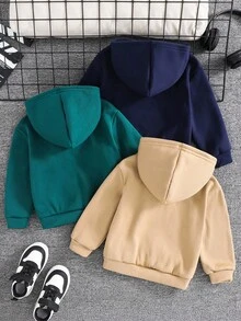 SHEIN 3件套男童休闲印花抓绒圆领卫衣，男女通用，适合秋冬季日常穿着及运动，买二送一，童装男童秋季卫衣 - 彩色 - 查看 2