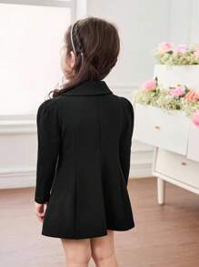 SHEIN Baby Girls' Solid Color Lapel NeckPuff Sleeve Double-Breasted Fashion Jacket