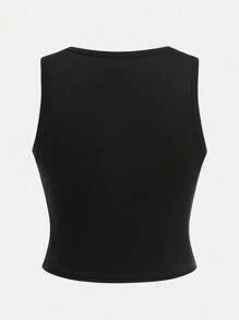 SHEIN Girlism 3 件套青少年女孩格子长袖衬衫、黑色短款背心和骑行短裤休闲校园风服装 - 黑與白 - 查看 10