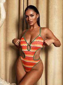 BamGleam 女士条纹印花镂空紧身衣 - 彩色 - 查看 4