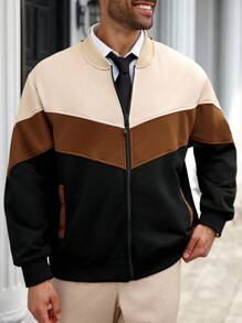 Manfinity Homme Plus Size Men's Long Sleeve Casual Patchwork Jacket, Comfortable Jacket For Autumn & Winter - Multicolor - View 5