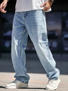 Manfinity Homme Plus Size Men's Water Washed Denim Jeans With Slanted Pockets Long Skater Jean Cargo Plain Light Blue Going Out Street Wear