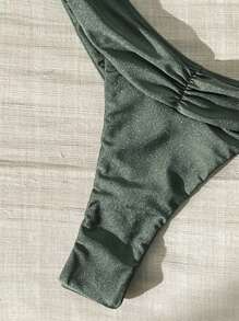 Swim Chiccia Swim Vcay-D 纯色金属装饰细肩带女式夏季度假泳衣套装 - 軍綠色 - 查看 6