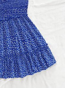 Soleia 小碎花前繫帶吊帶連衣裙 - 藍色 - 查看 5