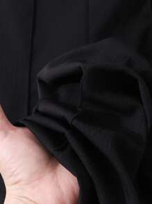 女童单色拼布长袖衬衫和喇叭裤两件套 - 黑色 - 查看 8