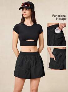 OutZeal 女士户外黑色短裤，适合徒步露营，防水轻便尼龙面料，多口袋设计 - 黑色 - 查看 2