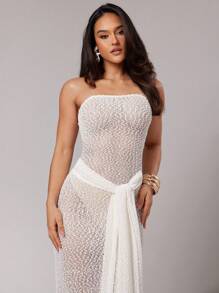 Silquee Transparentes bandeau-Kleid in Unifarbe für Damen - Beige - Übersicht 9