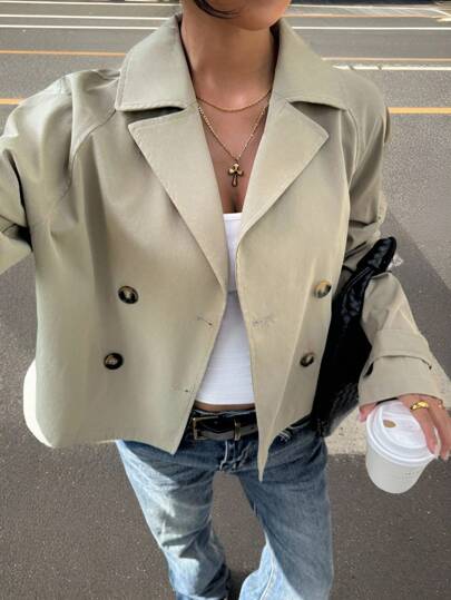 Muchica 女式纯色双排扣休闲长袖风衣，秋季