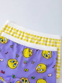LOONEY TUNES X SHEIN Tween Girl Plaid And Cartoon Pattern Camisole Top And Boxer Shorts Undershirt Set - Purple - View 9