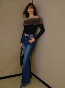 MOTF PREMIUM RHINESTONE FLAP POCKET FLARE LEG JEANS WITHOUT BELT - Blue - View 6