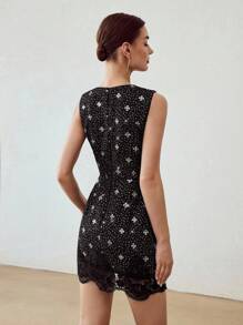 MOTF PREMIUM VESTIDO CORTO ajustado CON DOBLADILLO DE ENCAJE GUIPURE LENTEJUELADO - Negro - Ver 4