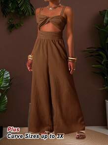 Slaydiva Quần dài ống rộng nữ chất liệu vải dệt họa tiết, kiểu dáng mới cho mùa xuân hè, thích hợp cho kỳ nghỉ, đám cưới, lễ hội âm nhạc, tiệc tùng, dạo phố, nghỉ mát biển, phong cách Bohemian. - Màu nâu Sô-cô-la - Xem 1