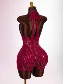 Amplova Bộ đồ liền thân hở lưng hở lưng gợi cảm dành cho nữ - Màu Đỏ Sâu - Xem 3