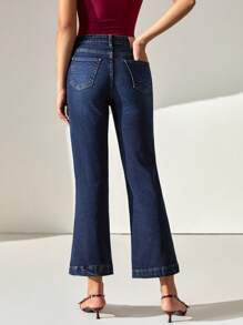 Mid Waist Dark Wash Elegant Flare Jean - Dark Wash - View 2
