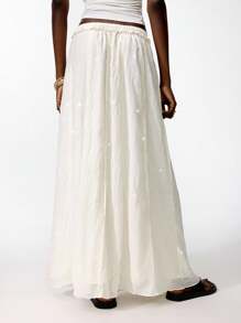 LYSMO 2025 Women's White Beige Elastic Waist Shimmer Sequin Pencil Stripe A-Line Long Skirt,Autumn Boho Beach Holiday Casual Party Leisure Vacation Skirt - Beige - View 2