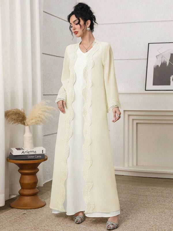 Yasmyna Cream Yellow Ruffled Edge Abaya Cloak Jacket For Women Abaya Dress