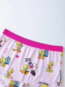LOONEY TUNES X SHEIN 女士可爱卡通图案修身背心文胸和宽松内裤 2 件内衣套装，舒适 - 粉色 - 查看 4