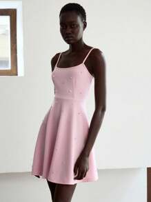 Lumivelle Women's Solid Color Mesh Ruffle A-Line Slip Dress - Pink - View 6
