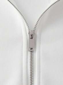 ROMWE MEN Street Life Áo nỉ trùm đầu đính đá in chữ và hoa cho nam - trắng - Xem 5