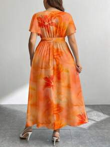 Firerie Váy suông rộng in họa tiết hoa dâm bụt cổ điển cỡ lớn, phù hợp cho mùa xuân và mùa hè - trái cam - Xem 3