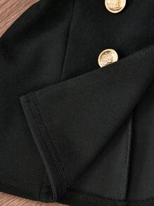 SHEIN Baby Girls' Solid Color Lapel NeckPuff Sleeve Double-Breasted Fashion Jacket