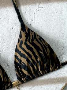 Elavelle Springbreak 女士沙滩装，随机印花细肩带金属装饰性感比基尼套装 - 彩色 - 查看 5