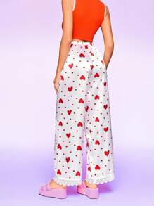 Notgurli Women's Comfortable Contrast Lace Heart Print Lounge Pants - Apricot - View 2