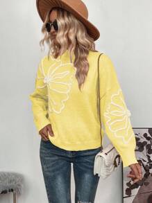 SHEIN Clasi Áo len dệt kim cổ tròn vai rộng họa tiết hoa jacquard dành cho nữ mùa thu đông - Nhiều màu - Xem 3