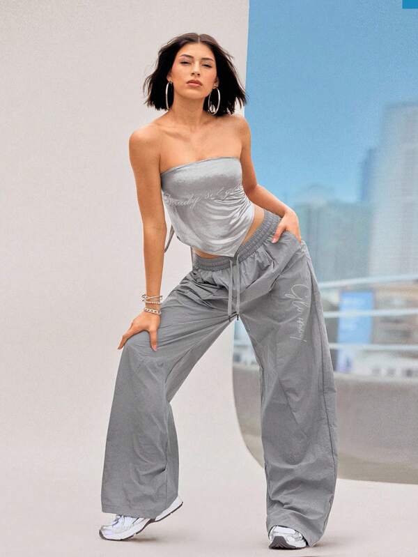 GLOWMODE Studio Flow Woven Pockets Drawstring Waist Adjustable Leg Opening Reflective Baggy Oversized Sweatpants Low Impact Dancing Yoga Pilates Barre Studio Daily Casual Wear