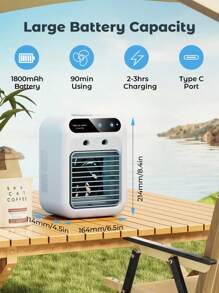 Teckwe 便携式迷你空调，个人便携式空调，带 2 种速度和 2 种雾化模式，可充电空气冷却器，带 1800mAh 电池，适用于房间、汽车、办公室和户外的静音空调，白色 - 白色 - 查看 5