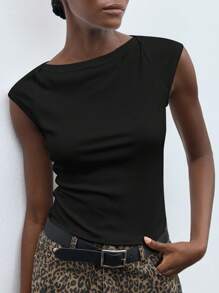 Maija 女士休闲纯色修身T恤，百搭上衣，适合外出、商务、学校、办公室穿着，秋季 - 黑色 - 查看 6