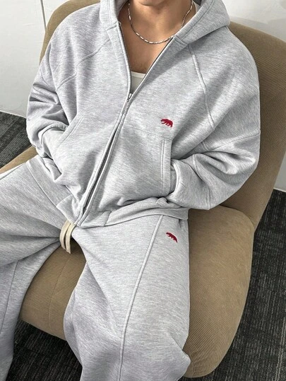 EASEVO Plus Size Men's Gray Long Sleeve Hooded Sweatshirt Sweatshirt