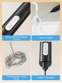 Teckwe 电动奶泡器，简约实用，多功能 - 黑色 - 查看 6