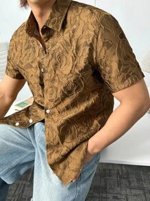 ESTAVOR Áo sơ mi nam tay ngắn dệt thời trang đường phố, phù hợp cho mùa hè - Màu vàng - Xem 2