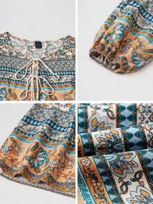 Breezaya Damen Bluse mit Quaste und Bindeband, Laternärmel und Peplum-Ausschnitt