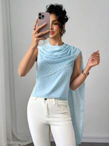 Firerie Women's Elegant Romantic Fashion Commute Sexy Chiffon Shirt With Blue Textured Pattern, Suitable For Party, Beach, Back To School, Romantic Date, Wedding Season, Birthday, Easter, Spring/Summer Wear - Blue - View 4